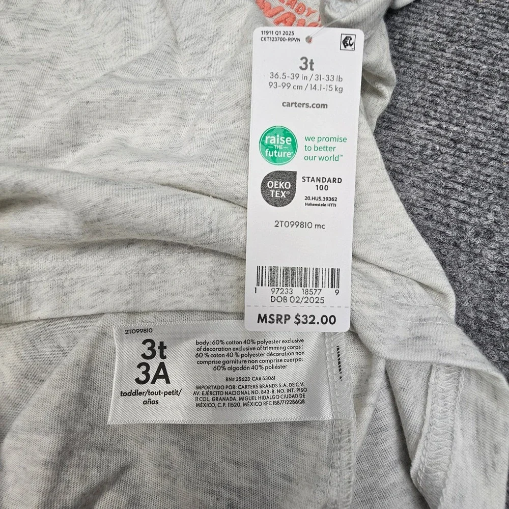 Carter's Boys 2pc Outfit Shark Tank Top Shorts Set Gray Blue 3T